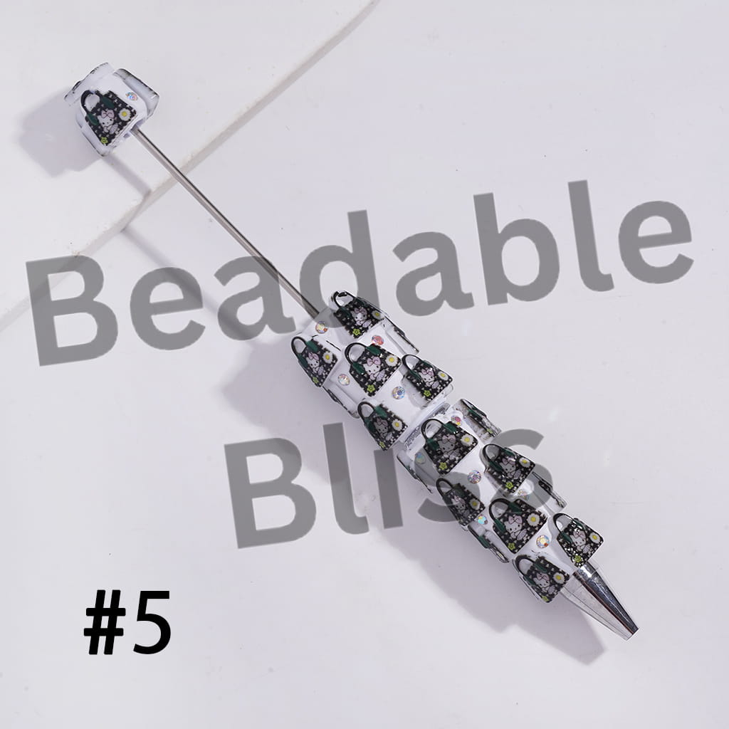 Beadable Clay Pens with Cute Cat Character Handbag and AB Rhinestones