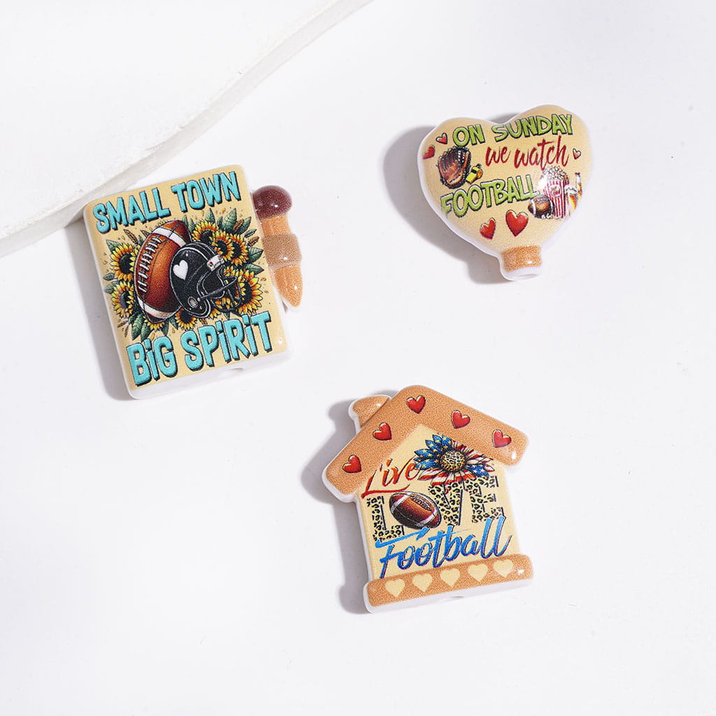 Acrylic Beads and Pendants American Football, Sports Series, Random Mix