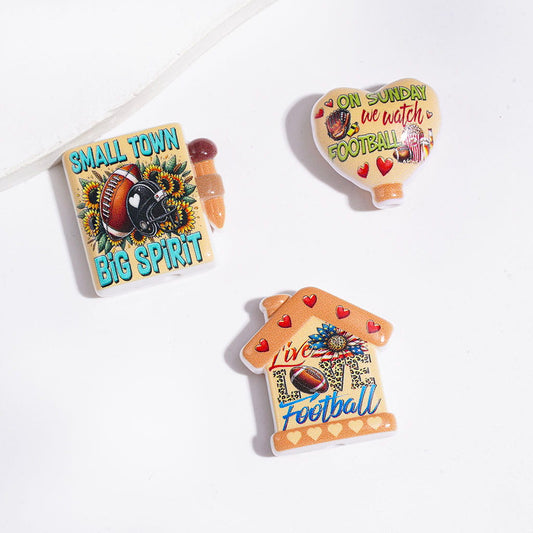 Acrylic Beads and Pendants American Football, Sports Series, Random Mix