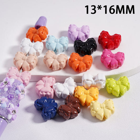 Acrylic Beads Cute Bowknots in Solid Color 13*16MM, Random Mix