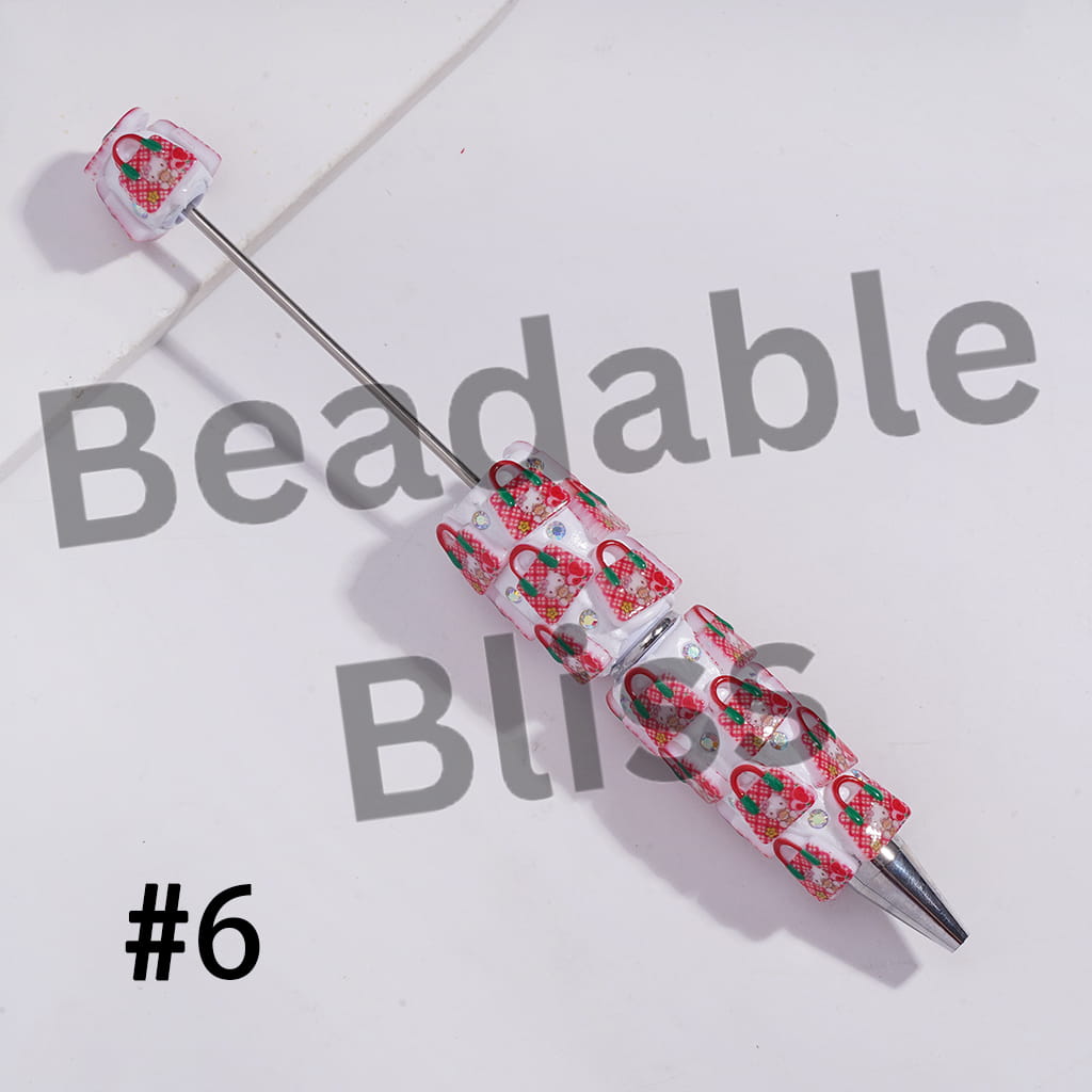 Beadable Clay Pens with Cute Cat Character Handbag and AB Rhinestones