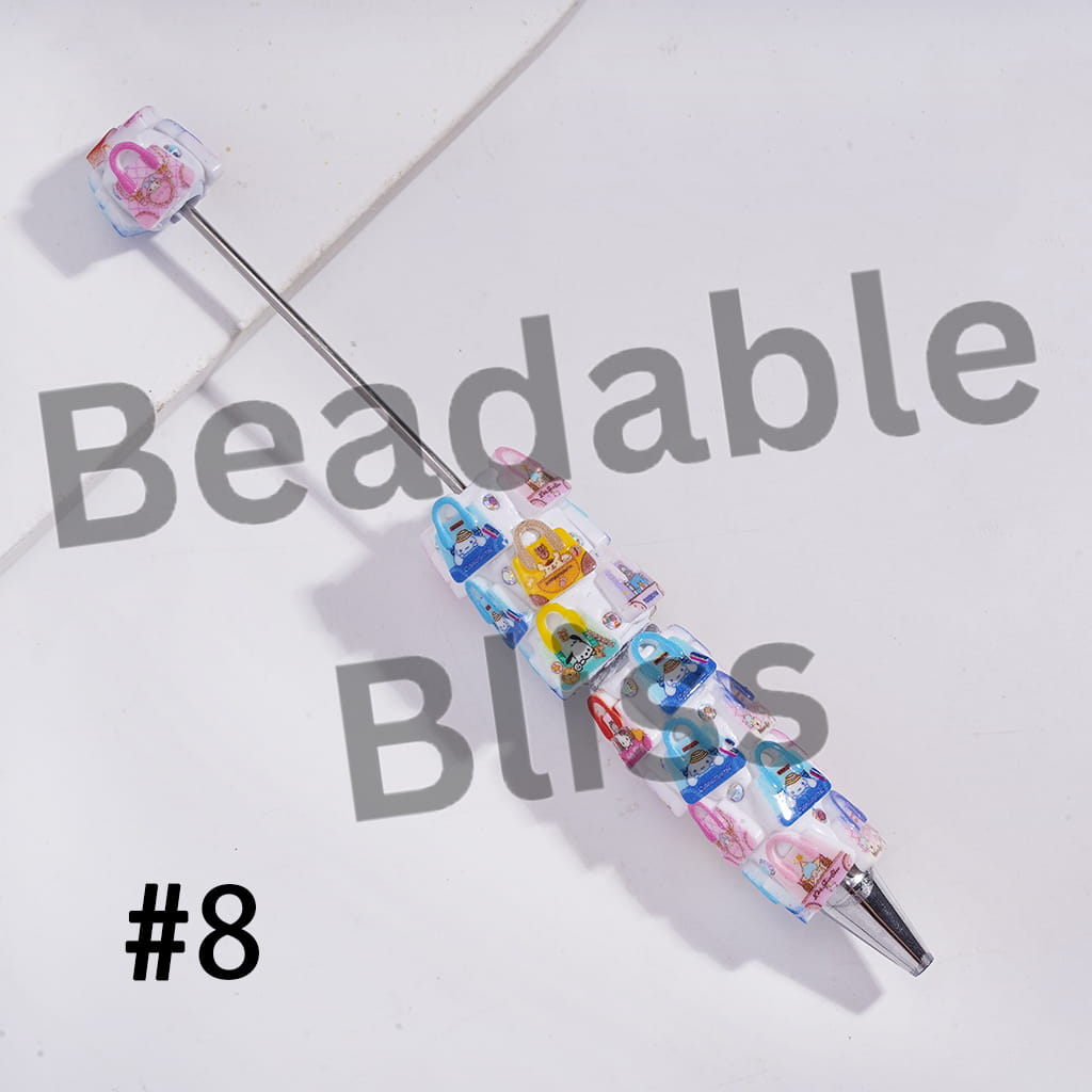 Beadable Clay Pens with Cute Cat Character Handbag and AB Rhinestones