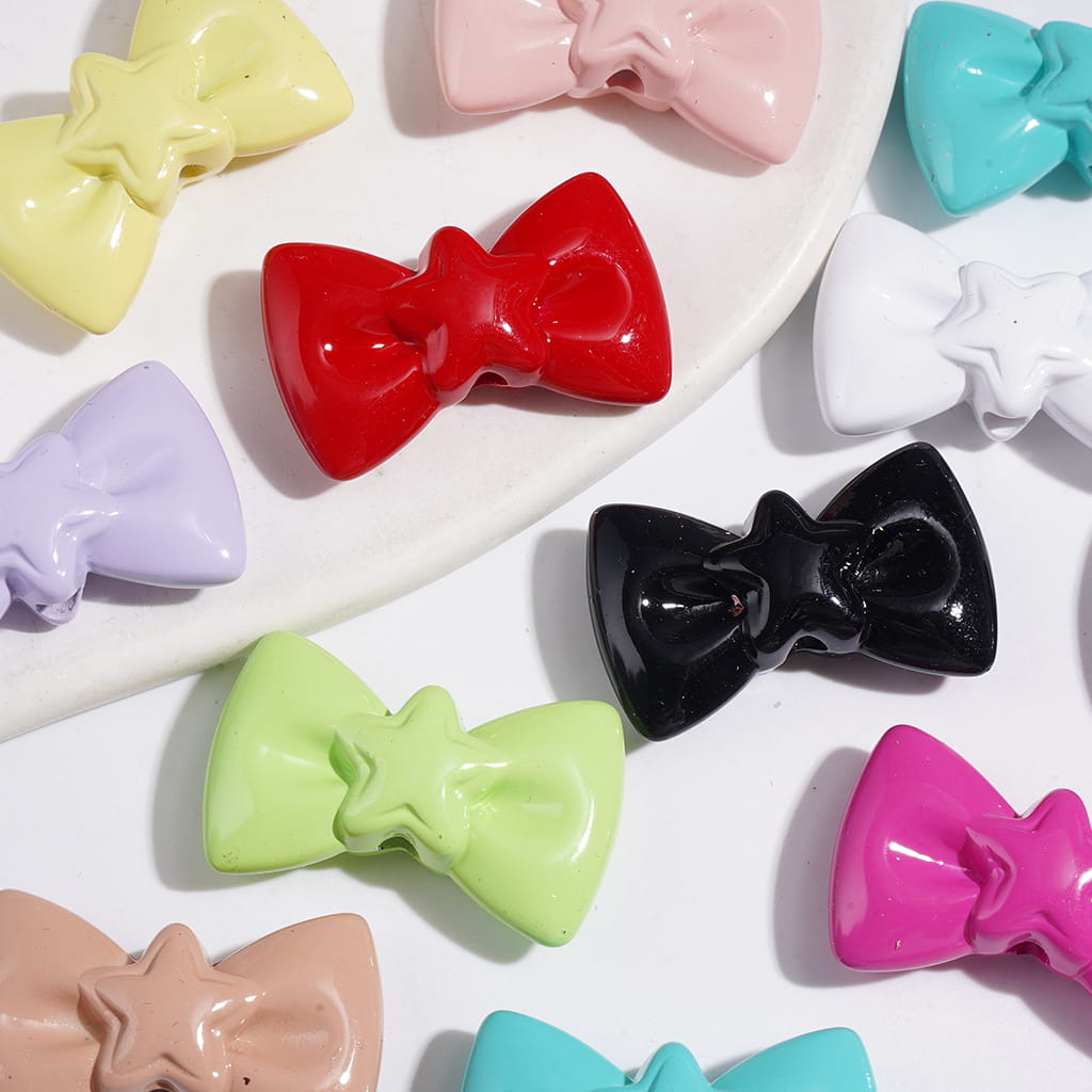 Mulit-Color Bowtie with Star Acrylic Beads, 17*28MM Random Mix