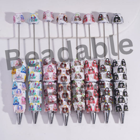 Beadable Clay Pens with Cute Cat Character Handbag and AB Rhinestones