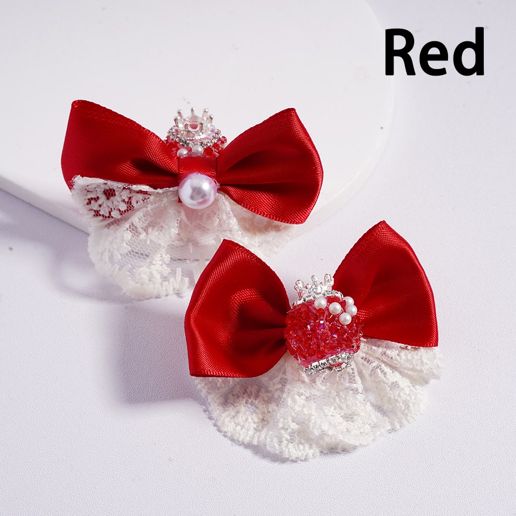 Sugar Acrylic Beads with Silver Alloy Crown White Pearls Clear Rhinestones Chains Fabric Lace Bowknots