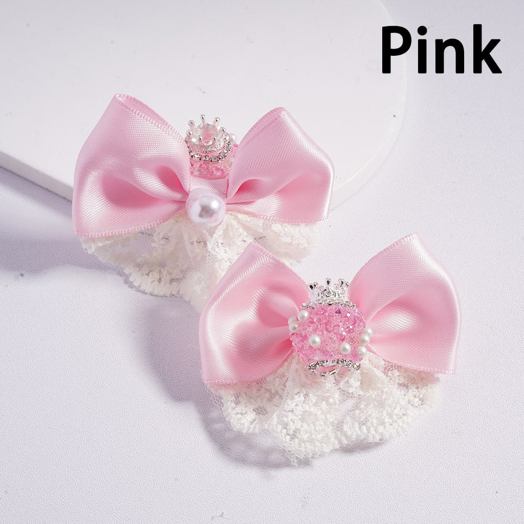 Sugar Acrylic Beads with Silver Alloy Crown White Pearls Clear Rhinestones Chains Fabric Lace Bowknots