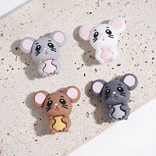 3D Little Cute Mouse Rat Silicone Focal Beads, Multi-Color