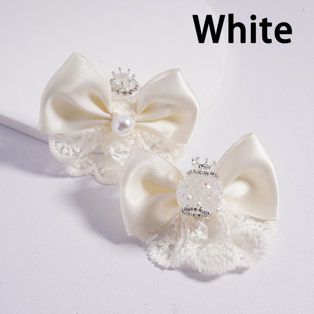 Sugar Acrylic Beads with Silver Alloy Crown White Pearls Clear Rhinestones Chains Fabric Lace Bowknots