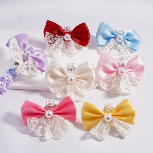 Sugar Acrylic Beads with Silver Alloy Crown White Pearls Clear Rhinestones Chains Fabric Lace Bowknots