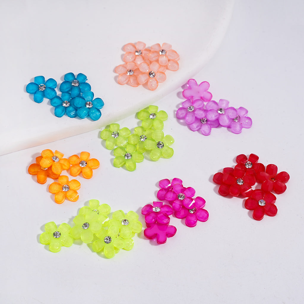 Five-Petaled Flower with Clear Rhinestone Can DIY For Flower Pen & Beads, Jewelry Accessories, Fluorescence Color (Please Read the Description)