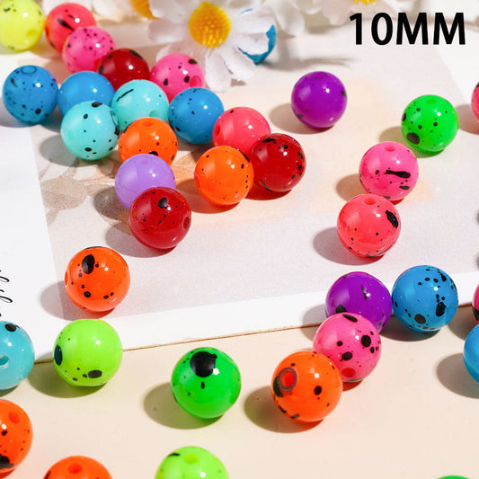 Black Ink-Splash Spots Printed Acrylic Beads for Bracelets, Multi-Color, 10MM, Random Mix