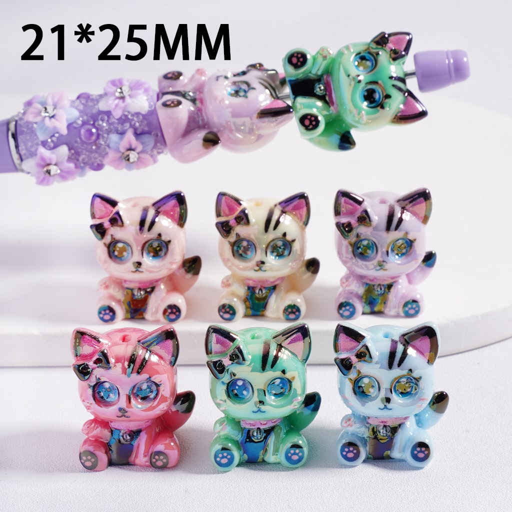 Acrylic Beads UV Coating Cute Cat Kitty, 21*25MM, Random Mix