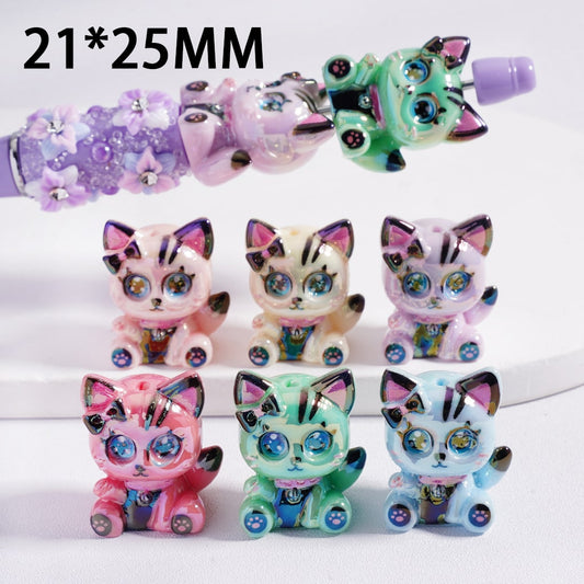 Acrylic Beads UV Coating Cute Cat Kitty, 21*25MM, Random Mix