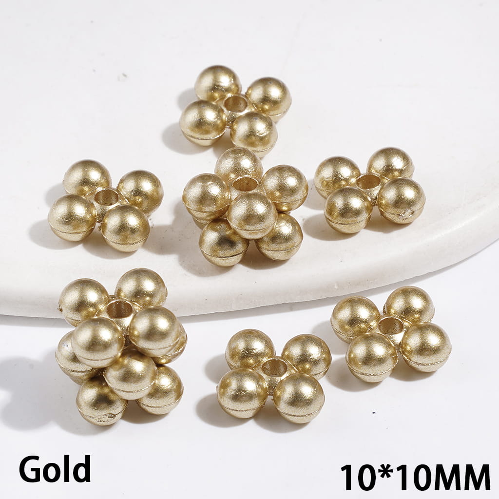 Plastic Spacer Beads Four-Petal Flower Shape, 10*10MM Gold and Silver