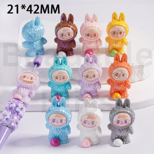 Acrylic Beads UV Coating Cute Labub Multi-Color 21*42MM, Random Mix