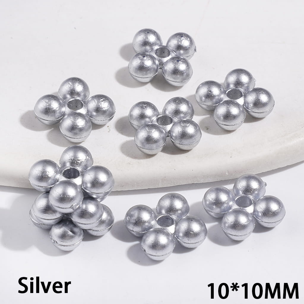 Plastic Spacer Beads Four-Petal Flower Shape, 10*10MM Gold and Silver