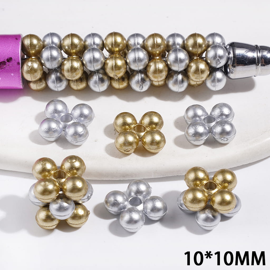 Plastic Spacer Beads Four-Petal Flower Shape, 10*10MM Gold and Silver