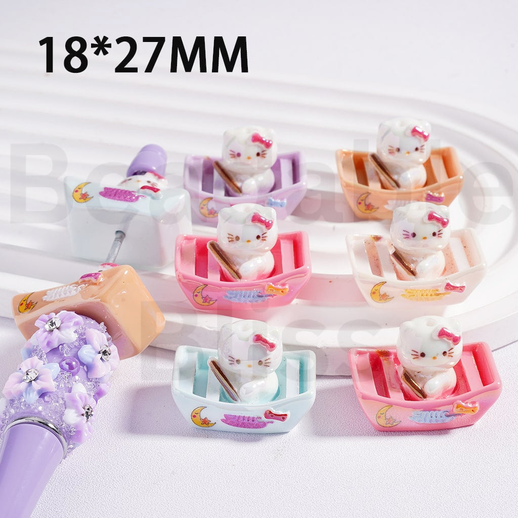 Acrylic Beads UV Coating Cute Hello Kitt Rows a Boat, 18*27MM, Random Mix