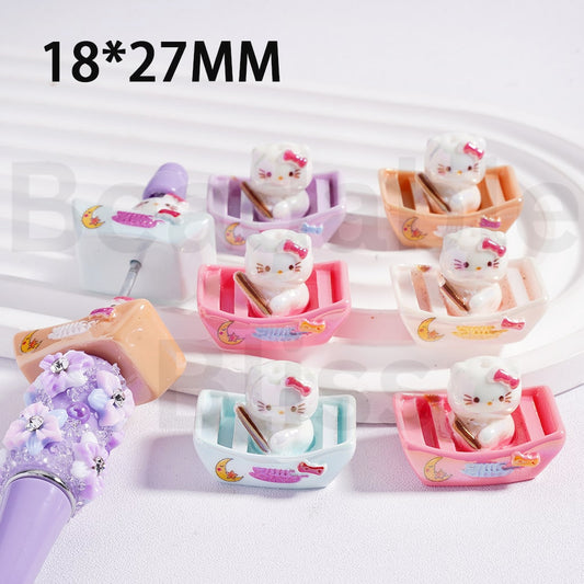 Acrylic Beads UV Coating Cute Hello Kitt Rows a Boat, 18*27MM, Random Mix