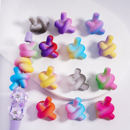 Acrylic Beads Cute Double Color Knots, Random Mix