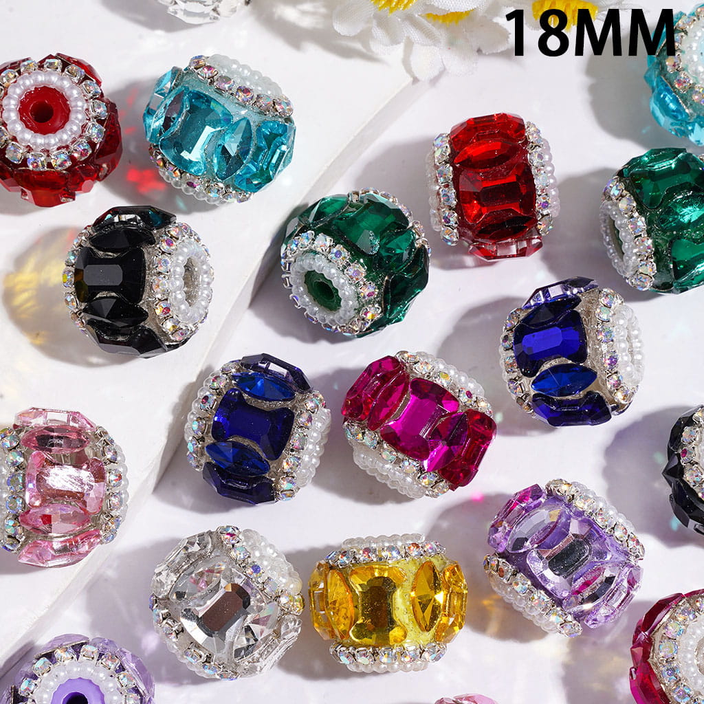 Handcrafted Acrylic Beads with Marquise Cut and Bone Shaped Rhinestones, White Pearl & AB Rhinestone Chains, 18MM, Multicolor, Random Mix