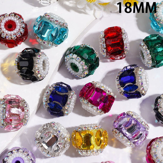 Handcrafted Acrylic Beads with Marquise Cut and Bone Shaped Rhinestones, White Pearl & AB Rhinestone Chains, 18MM, Multicolor, Random Mix