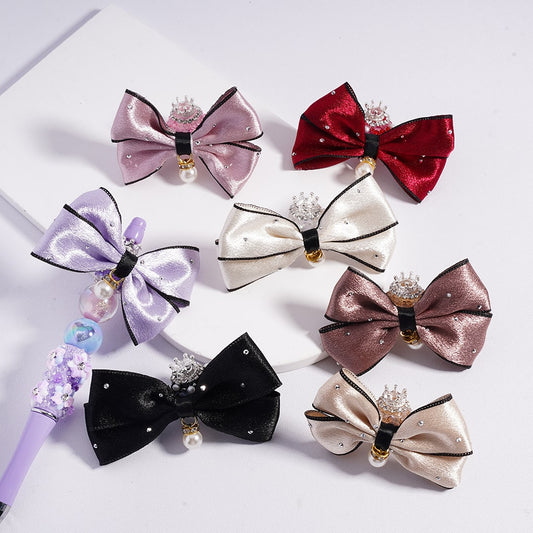 Sugar Acrylic Beads with Silver Alloy Crown Clear Rhinestones Chains White Pearls Pendants Fabric Bowknots