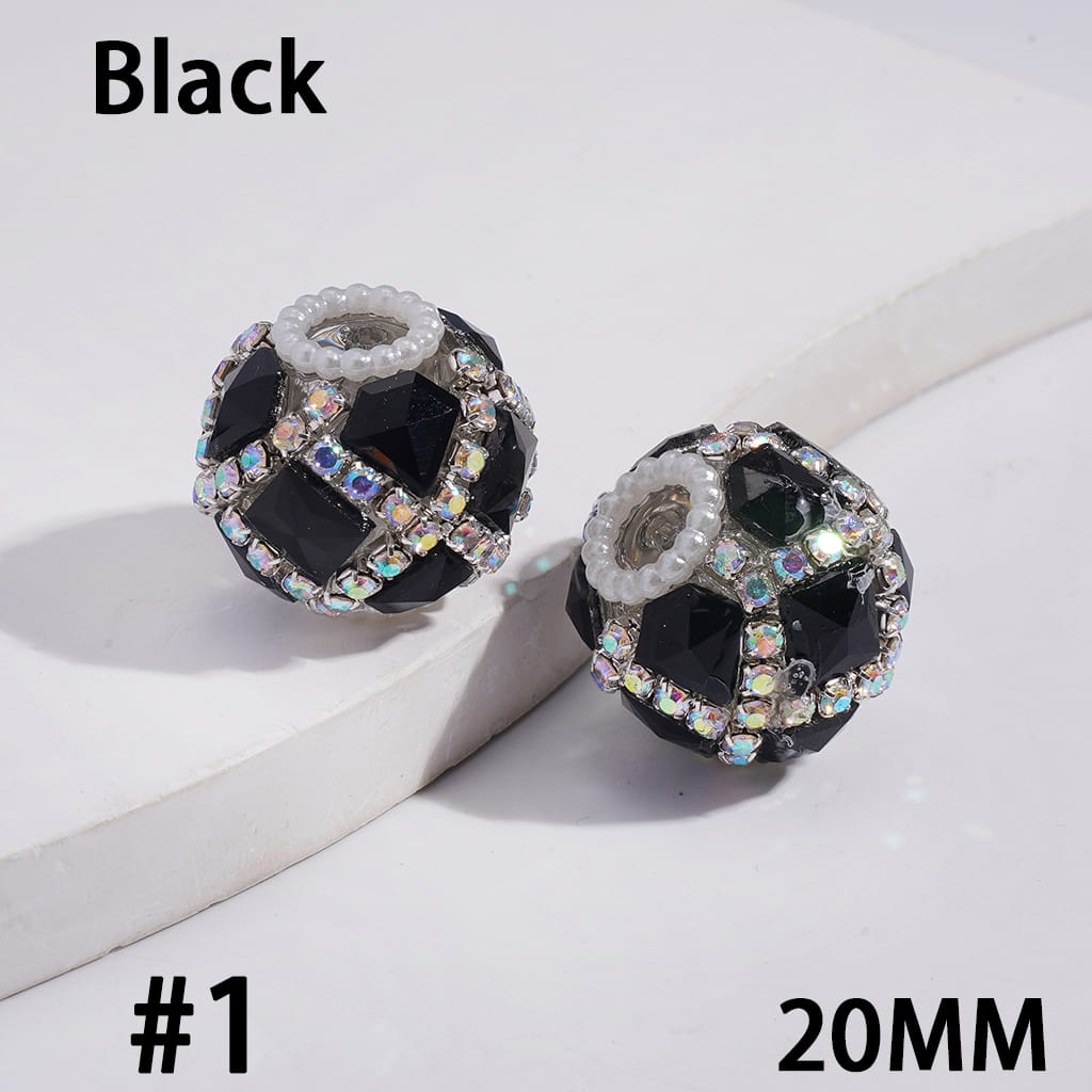Acrylic Beads with Shiny Square and Diamond Shaped Rhinestones, AB Rhinestone and White Pearl Chains, 20MM, Multi-Color