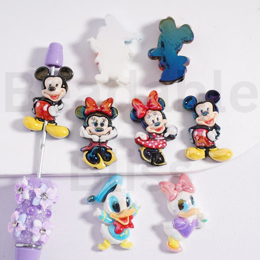 Acrylic Beads UV Coating Cute Disney Cartoon Micke Minni Donal Dais Duck, Random Mix
