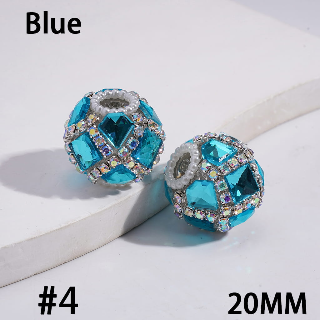Acrylic Beads with Shiny Square and Diamond Shaped Rhinestones, AB Rhinestone and White Pearl Chains, 20MM, Multi-Color