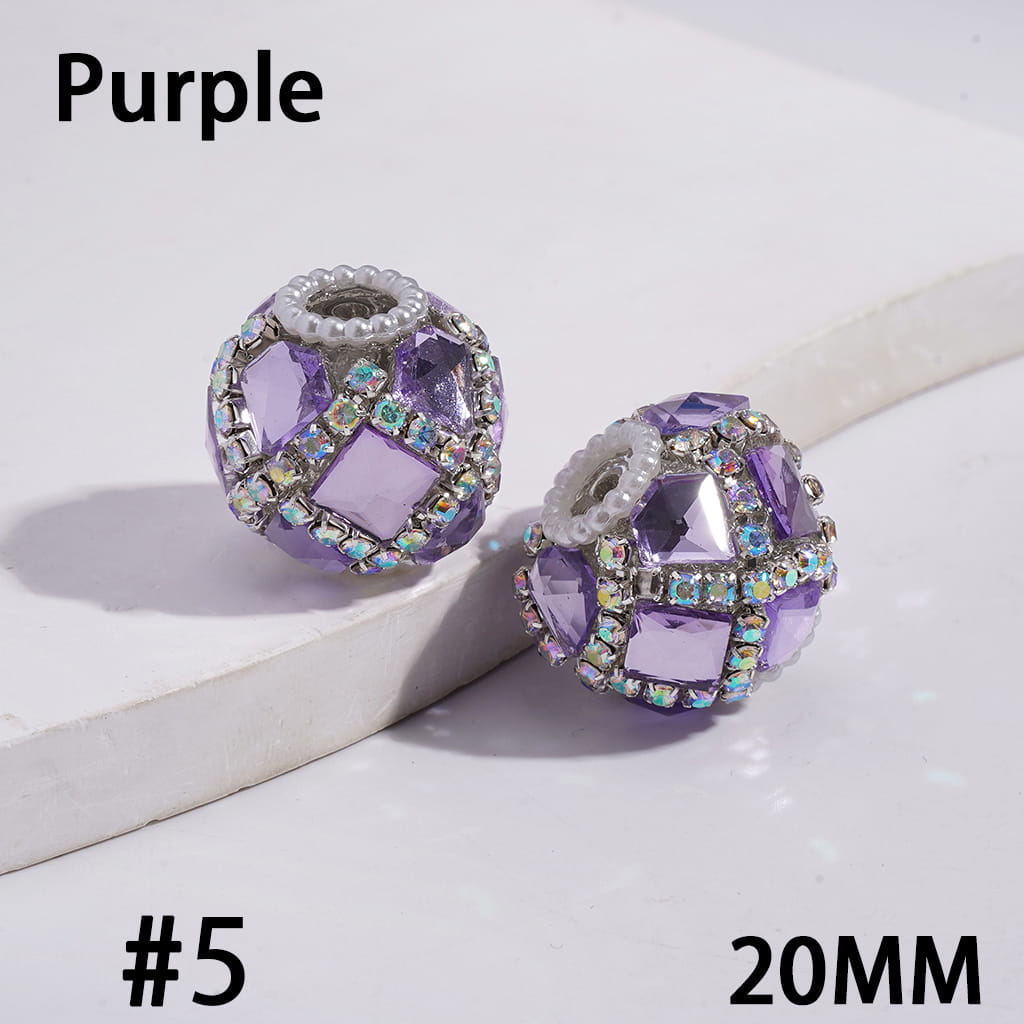 Acrylic Beads with Shiny Square and Diamond Shaped Rhinestones, AB Rhinestone and White Pearl Chains, 20MM, Multi-Color