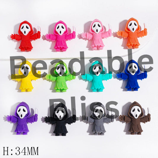 3D Horror Mask Character Holding Knife Focal Beads, Multi-Color, Height 34MM