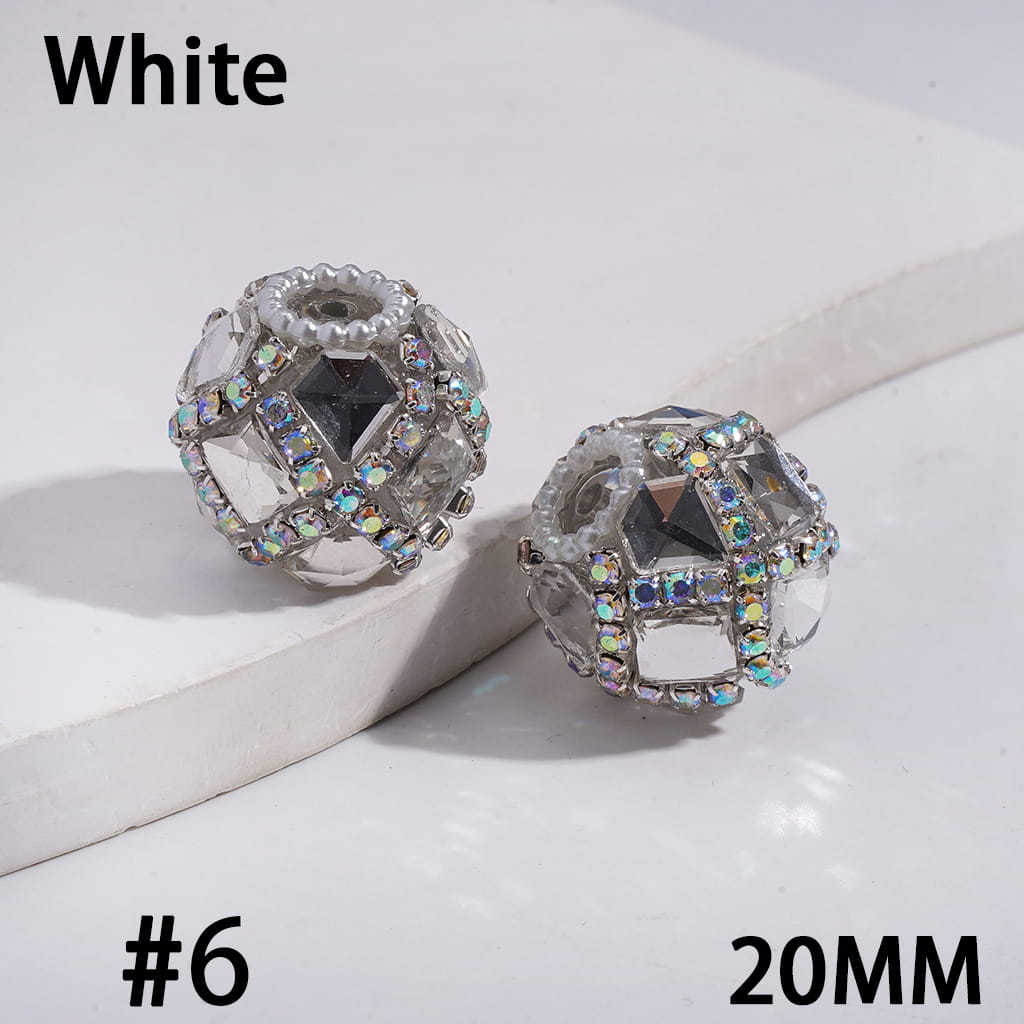Acrylic Beads with Shiny Square and Diamond Shaped Rhinestones, AB Rhinestone and White Pearl Chains, 20MM, Multi-Color
