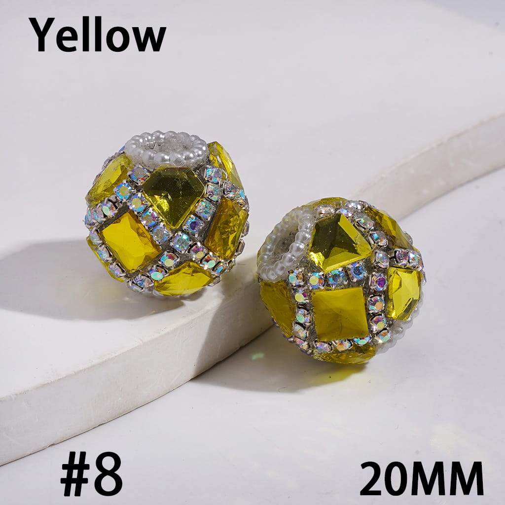 Acrylic Beads with Shiny Square and Diamond Shaped Rhinestones, AB Rhinestone and White Pearl Chains, 20MM, Multi-Color