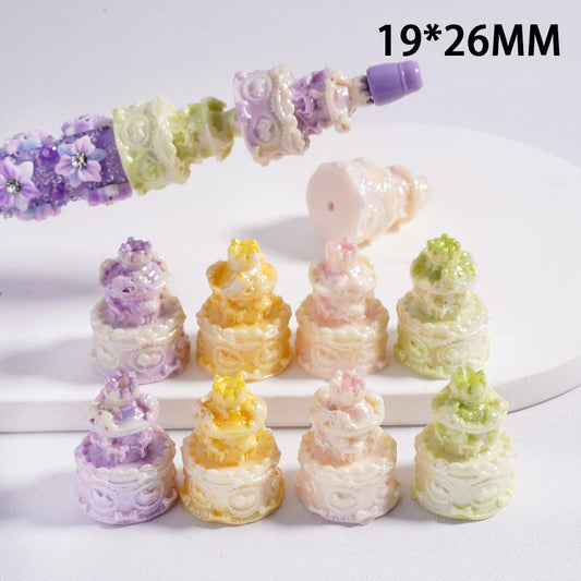 Acrylic Beads UV Coating Cute Three-Layer Cake, 19*26MM, Random Mix