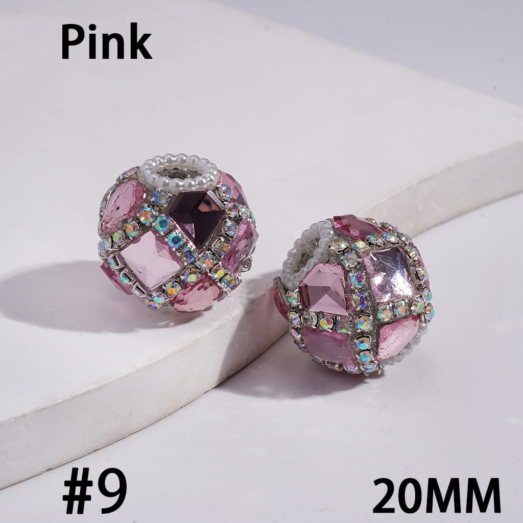 Acrylic Beads with Shiny Square and Diamond Shaped Rhinestones, AB Rhinestone and White Pearl Chains, 20MM, Multi-Color
