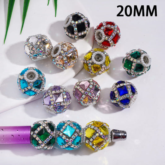 Acrylic Beads with Shiny Square and Diamond Shaped Rhinestones, AB Rhinestone and White Pearl Chains, 20MM, Multi-Color