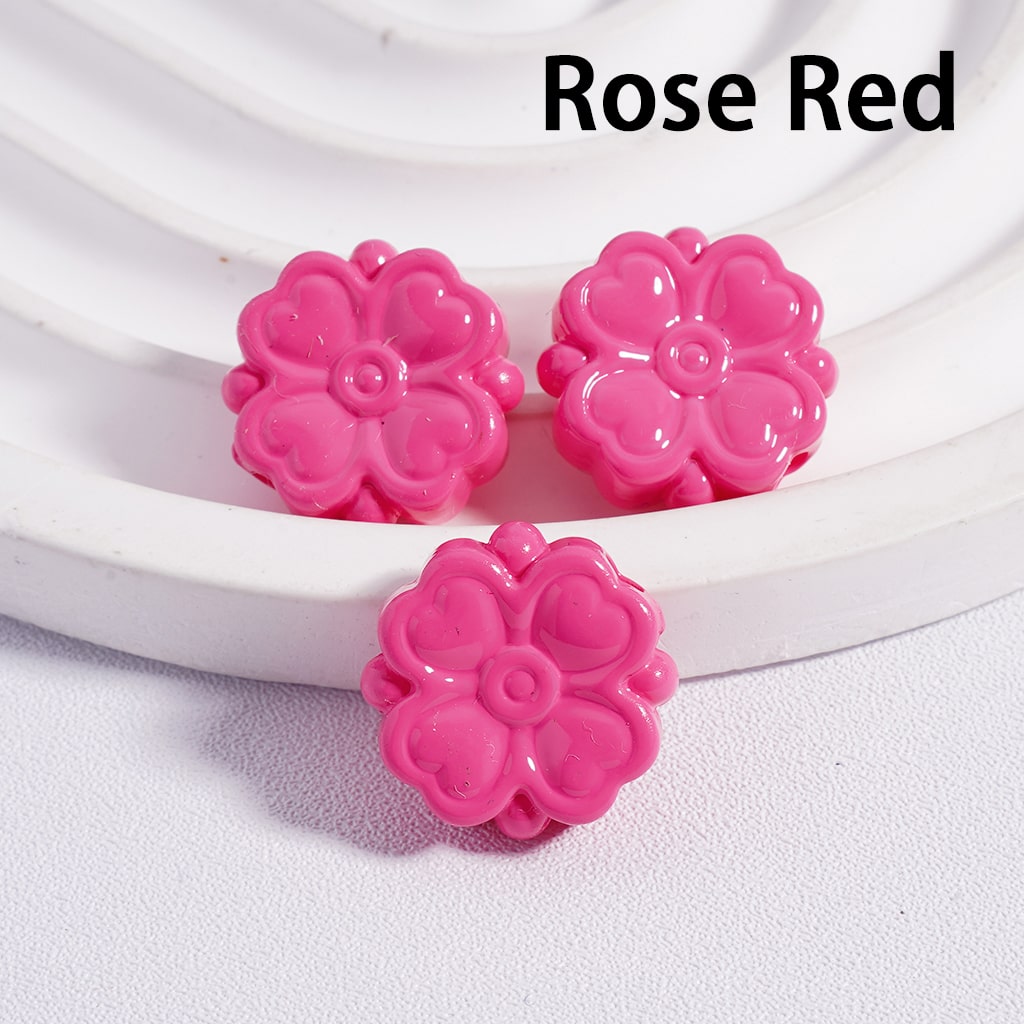 Acrylic Beads Cute Four-Leaf Clover with Mini Heart Prints in Solid Color, 15*15MM, (Single Color is available for 300pcs(Whole Bag) Only)