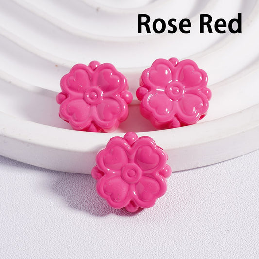 Pink flower-shaped objects on a white background with 'Rose Red' text.

