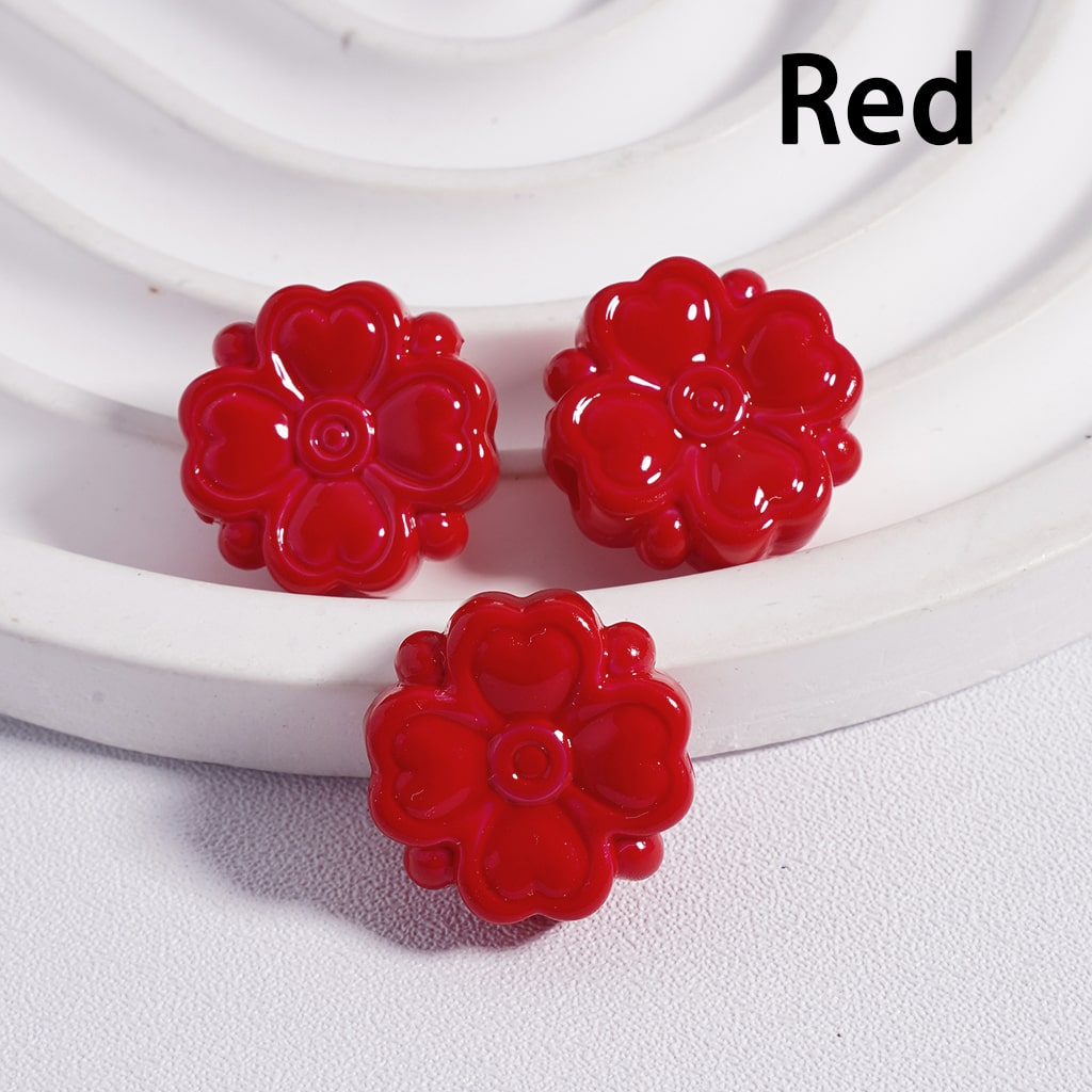Acrylic Beads Cute Four-Leaf Clover with Mini Heart Prints in Solid Color, 15*15MM, (Single Color is available for 300pcs(Whole Bag) Only)