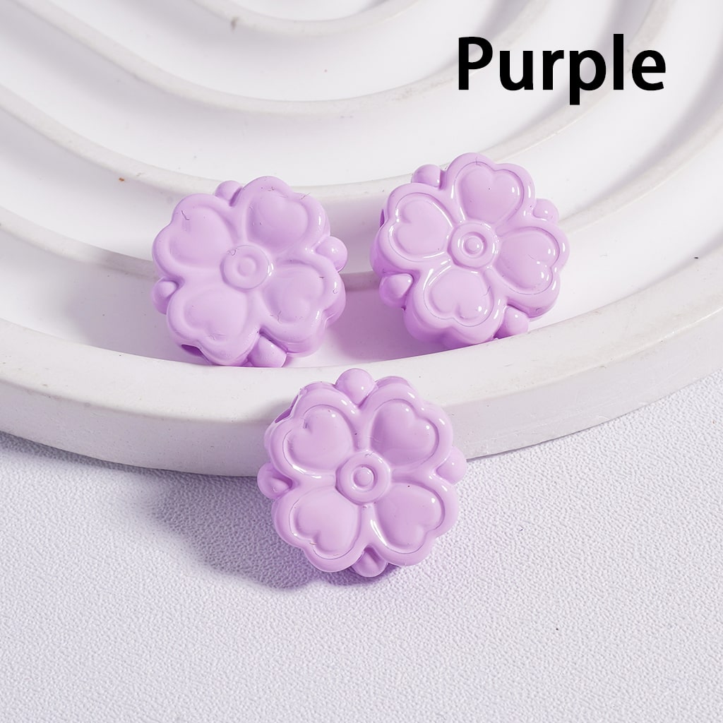 Acrylic Beads Cute Four-Leaf Clover with Mini Heart Prints in Solid Color, 15*15MM, (Single Color is available for 300pcs(Whole Bag) Only)