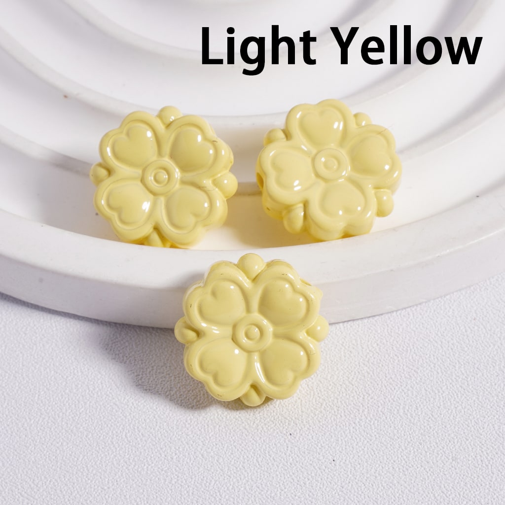 Acrylic Beads Cute Four-Leaf Clover with Mini Heart Prints in Solid Color, 15*15MM, (Single Color is available for 300pcs(Whole Bag) Only)