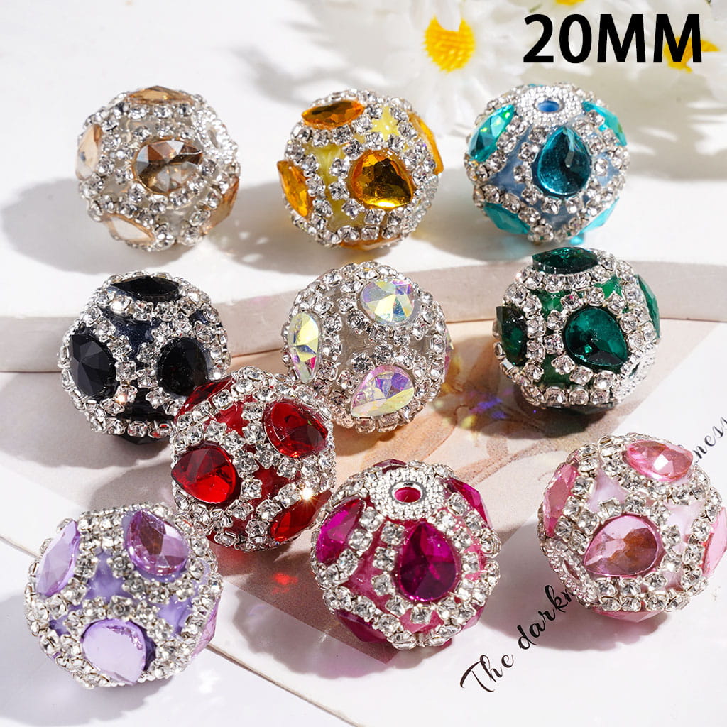 Acrylic Beads with Water Drop and Clear Rhinestone Chains, 20MM, Multi-Color