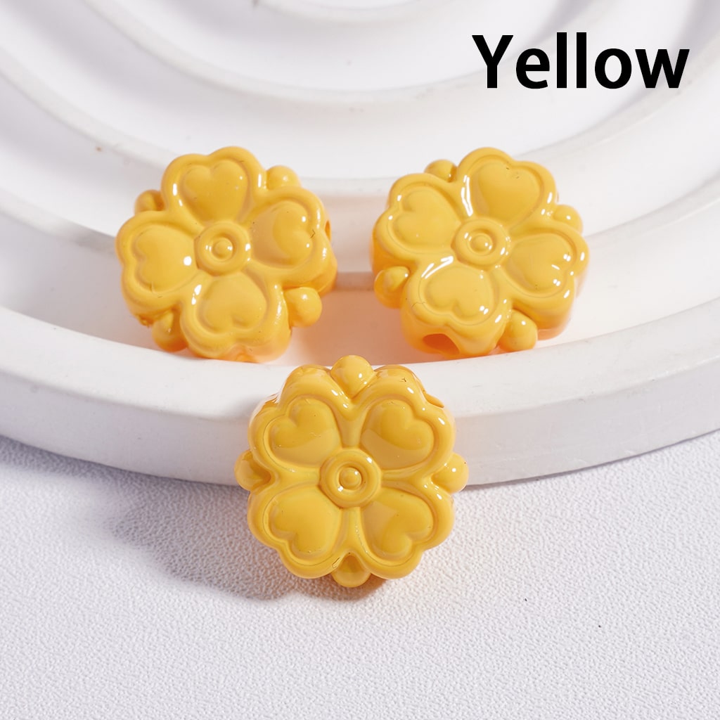 Acrylic Beads Cute Four-Leaf Clover with Mini Heart Prints in Solid Color, 15*15MM, (Single Color is available for 300pcs(Whole Bag) Only)