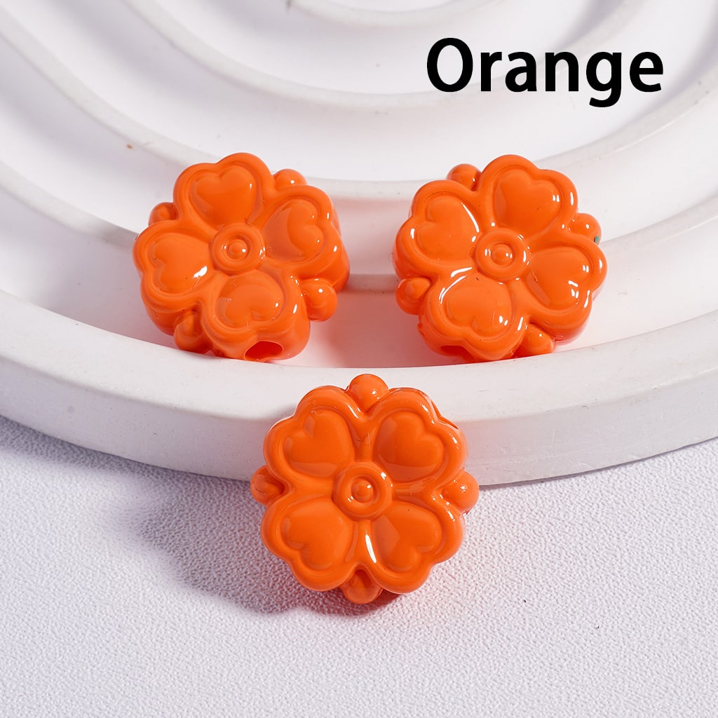 Acrylic Beads Cute Four-Leaf Clover with Mini Heart Prints in Solid Color, 15*15MM, (Single Color is available for 300pcs(Whole Bag) Only)