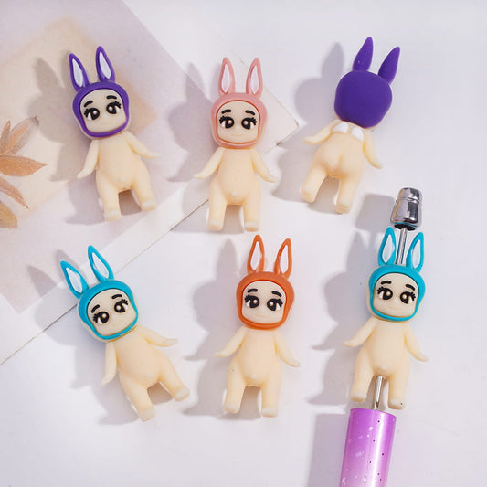 Silicone Focal Beads 3D Large-Eyed Baby with Bunny Ear in Various Colors
