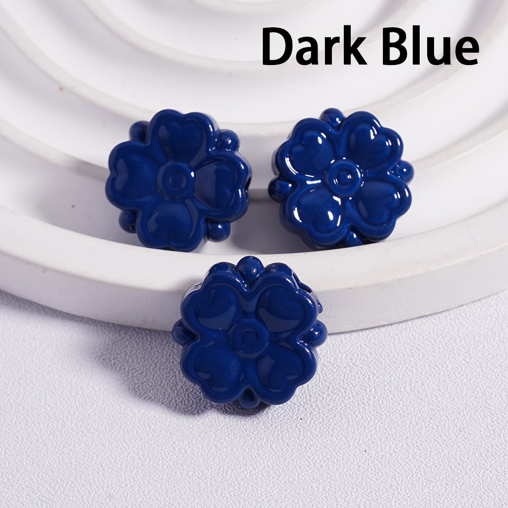Acrylic Beads Cute Four-Leaf Clover with Mini Heart Prints in Solid Color, 15*15MM, (Single Color is available for 300pcs(Whole Bag) Only)