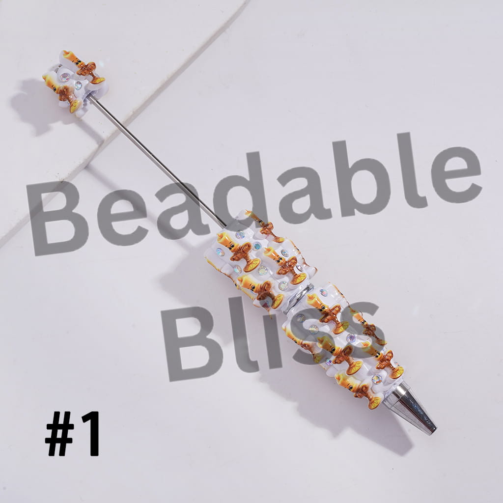Beadable Clay Pens with Classic Beautiful Princess and Wild Beast Furniture Character, AB Rhinestones