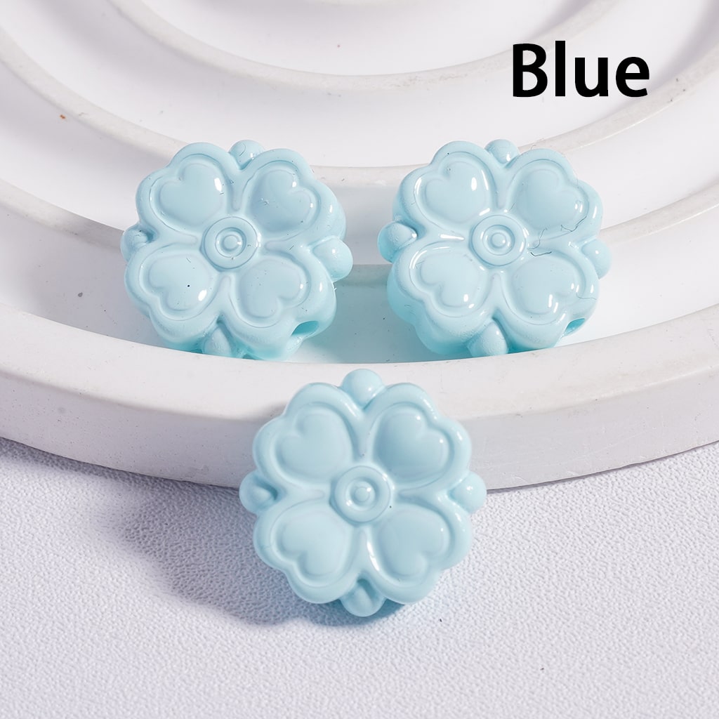 Acrylic Beads Cute Four-Leaf Clover with Mini Heart Prints in Solid Color, 15*15MM, (Single Color is available for 300pcs(Whole Bag) Only)