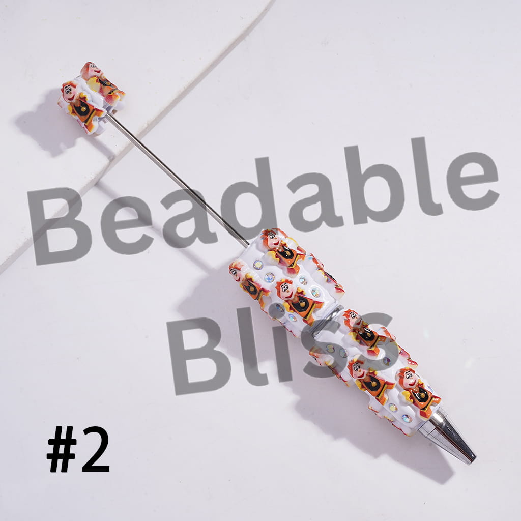 Beadable Clay Pens with Classic Beautiful Princess and Wild Beast Furniture Character, AB Rhinestones